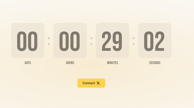 A countdown timer displays "00 Days : 00 Hours : 29 Minutes : 02 Seconds" above a yellow "Connect X" button, visually emphasizing the imminent launch of Tren.ch within the next 30 minutes as described in the accompanying post.