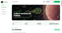 A Wikipedia preview showing the PEPEPERPES cryptocurrency article, featuring the tagline 'Culture rewards the holders' and market stats including $0.45 price, $45.1x, 0 $WOEGA, and 9,000 ETH WOEGA.