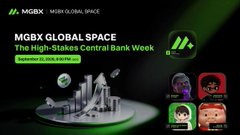 An MGBX promotional graphic advertises 'MGBX GLOBAL SPACE - The High-Stakes Central Bank Week' with a September 12, 2024, 9:00 PM (UTC+8) event featuring speakers and a 20,000 USDT prize pool.