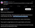 A social media post reply by Nikita Bier discussing Coinbase's stablecoin efforts and 'treasury companies' and 'genius acts'.