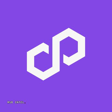 The image displays Polygon's white hexagonal "P" logo on a purple background, with "MSG_INTEL" text in the bottom left corner, representing the Polygon blockchain network. This visual accompanies news of Polygon joining the Bank of England's Digital Pound Lab to facilitate stablecoin settlements through smart contracts.