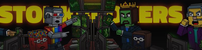 A cartoon-style image resembling Minecraft characters, showing blocky figures pointing and arguing, with the large yellow text 'STONK BROKERS' in the background.