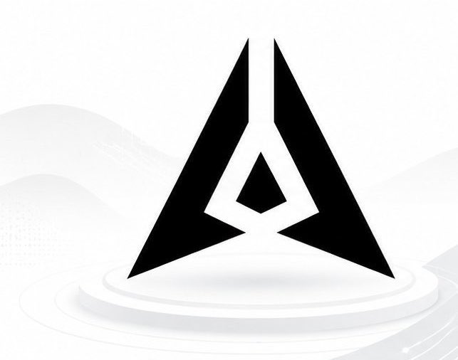 A bold, black stylized "A" logo sits atop a white pedestal against a minimalist light gray background with subtle wave patterns. The geometric emblem complements the post's theme of AI agent infrastructure, suggesting a brand identity associated with the post's discussion about agent-to-agent transactions and the emerging need for dispute resolution in autonomous commerce.