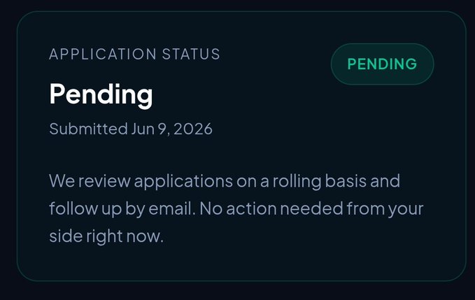 The image features a screen displaying a message about an application status. The content displays that "Applications have been accepted", but there's no specific information about when or why they were accepted. A post suggests, "As @wallchain didn't accept any of my applications on the ongoing their campaigns I've taken my time to apply for the @Canborsa_DEX Ambassador program to help promote the vision and mission of the platform Wish me well If I get rejected, I'll apply again". The text appears to be a part of an email or conversation, possibly discussing the application process.