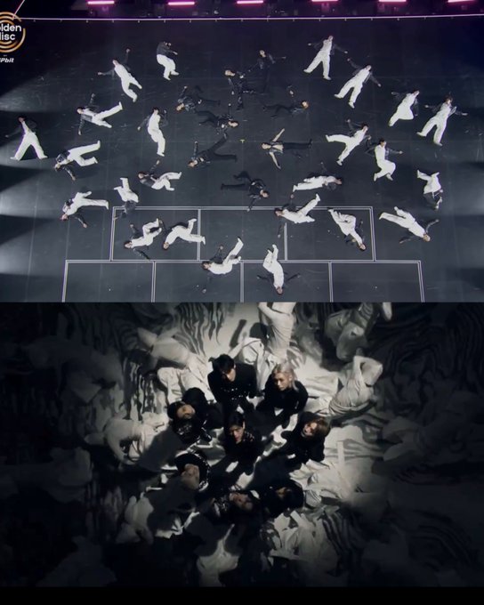 The image shows a split screen of two different scenes from a dance performance, with one scene featuring dancers wearing white outfits and the other showing dancers dressed in black outfits. The first scene has a group of people dancing together, while the second scene depicts a smaller group of dancers performing individually. Both scenes are set against a dark background, which emphasizes the contrast between the two groups of dancers. The caption "BTCH IT WAS NEVER MEANT TO BE AN EYE." suggests that this image might be related to a dance performance or a similar event where the dancers' costumes and movements were captured in time for a post-performance analysis or review.