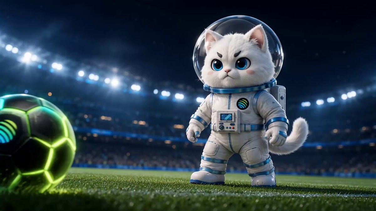 The image features a cute white cat wearing an astronaut suit, standing in front of a soccer ball that has a green neon light shining on it. Surrounding these elements are various other images of people playing soccer and cats, as well as some text related to space exploration and soccer. There is also a small advertisement for a charity or fundraiser event taking place in honor of the stars theme. The main focus of this image is likely the astronaut cat, which might be promoting or encouraging participation in a soccer game or event involving space-themed activities.