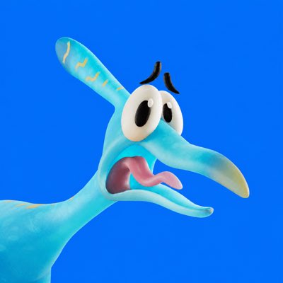 A blue cartoon lizard character with large eyes and a worried expression sticks out its tongue against a solid blue background.