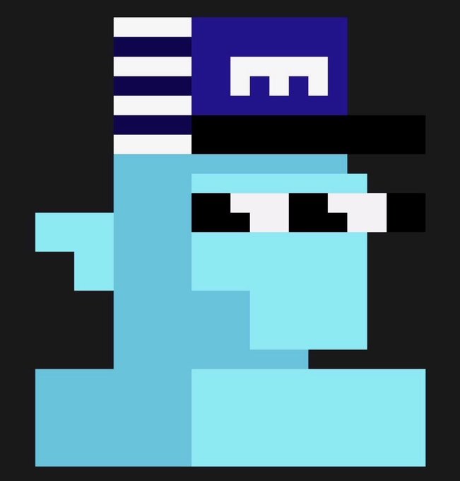 The image features a blue cartoon character with a black hat, wearing sunglasses and looking at the camera. The character appears to be a part of an online art collection or marketplace, as indicated by the accompanying text that reads "If you buy provenance Ordinals and NFTs today, you’re essentially acquiring works by the next Leonardo da Vinci or Vincent van Gogh". This suggests that the image is related to the world of digital art and possibly a virtual exhibition or auction.