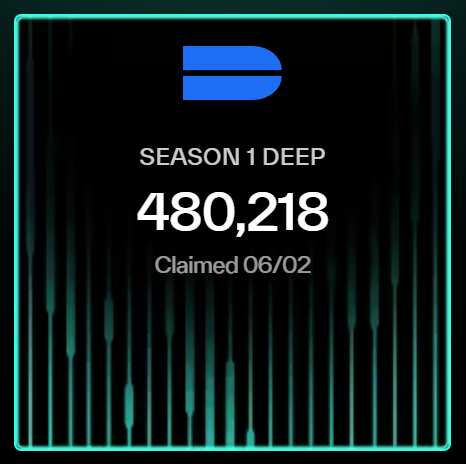 The image features a poster or advertisement that details an upcoming TV show or season. It highlights that a claim of "Season 1 Deep" has been made, and the reward for participating in this challenge is a payment of "480k". The title of the post says, "Deepbook Season 1 Deep got 48k @DEEP! thanks @deepbookonsui", indicating an acknowledgment of user participation.