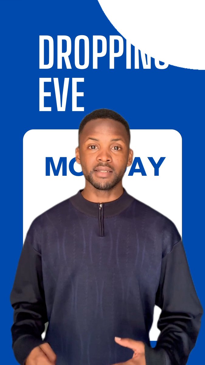 A man in a dark blue zip-up sweater stands in front of a blue and white background with the text 'DROPPING EVE' and partially obscured text reading 'MO[NT]GOMERY'.
