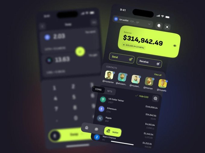 The image features two cell phones side by side with different screens displaying various apps. The phone on the left has a dark screen, while the one on the right has a lighter background. Both phones have a prominent app called "@useTria" displayed in the top left corner of their screens. This app is likely related to cryptocurrency or digital currency and could be used for managing transactions or tracking investments. The image also includes text that reads: "A lot of people assume mass adoption will come from the next big trend. Most users do not care which chain is running in the background. They care whether a product is easy to access, easy to understand, and easy to use."