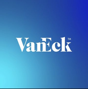 The image displays the VanEck logo in white text against a blue gradient background, representing the asset management firm that increased its position in BitMine ($BMNR) by 49.3% during Q2, adding 1,192,915 shares to reach 3,611,932 shares total.