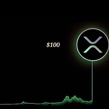 A glowing XRP logo circle with "$100" labeled beside it, connected by a line to a small price chart at the bottom showing minimal activity. The image visually represents the bullish prediction in the post that XRP will surge after September 15th, tied to anticipation around the CLARITY Act.