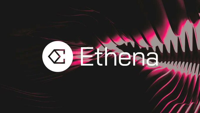 The image features a logo for Ethena Labs that says "Ethena" in white letters against a black background with pink lines. The text also includes the words "Securitize" and "Solana", which are related to the fund being invested by Ethena.