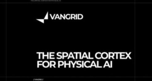 A dark title card displaying the VANGRID logo with the text 'THE SPATIAL CORTEX FOR PHYSICAL AI'.