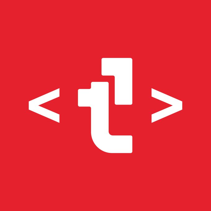 A red square logo featuring a white stylized lowercase 't' surrounded by the characters '< >' in a code-like arrangement.