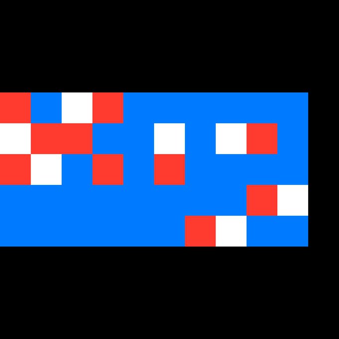 A pixelated digital artwork displayed on a blue background, featuring scattered red and white squares arranged in an abstract pattern. The image appears to be a generative or collaborative art piece from an "11x11" drawing platform, with no visible text or numbers aside from the artistic composition itself.