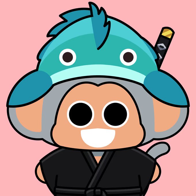 A cheerful cartoon character wearing a teal dolphin hat and black ninja outfit appears, likely representing the NFT being discussed—a Chimpers NFT sale, where Hachiroujirou sold for 0.5500 WETH (~$867) at a Common rarity tier by arguru.eth, with a contract address of 0x4ddf...f390.