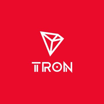 The TRON cryptocurrency logo, a white geometric diamond shape with the text 'TRON' below it, is displayed against a solid red background.