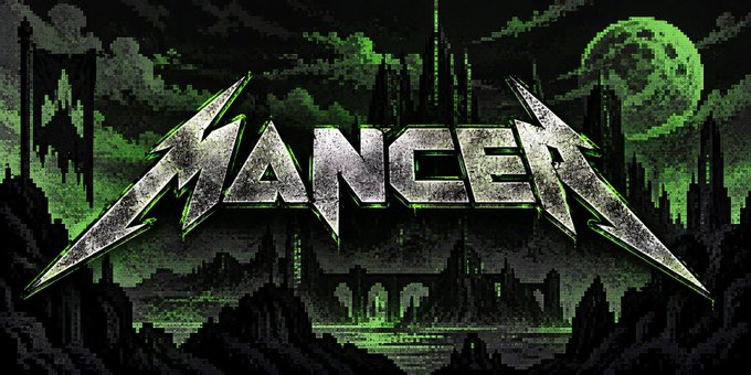 The Metallica band logo displayed in metallic silver text against a dark fantasy castle backdrop with green moonlight and tattered banners.