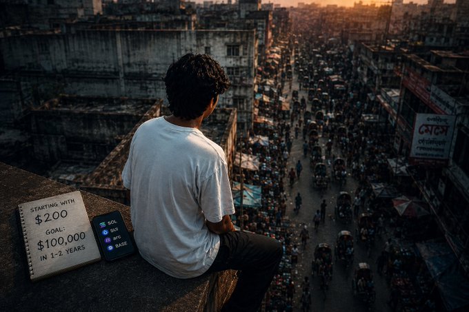 iced coffee on a rooftop, with a cityscape and sunset in the background.