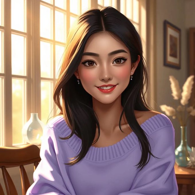 The image features a woman with long hair wearing a purple sweater, sitting at a table near a window. The background includes a chair and a vase of flowers. The image also contains text that reads "What creates momentum is important. What sustains it is even more interesting. @NomismaNetwork keeps engagement and participation flowing across the network. Then @Wallchain helps uncover which actions are consistently creating value. That's where long-term growth starts to".