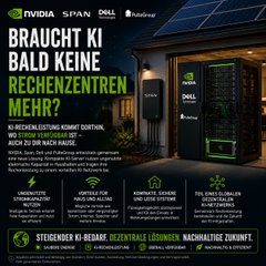 A Dell data center advertisement in German featuring NVIDIA, SPAN, and Palo Alto Networks logos, with the headline 'Braucht KI bald keine Rechenzentren mehr?' (Will AI soon no longer need data centers?) promoting AI-ready edge solutions.