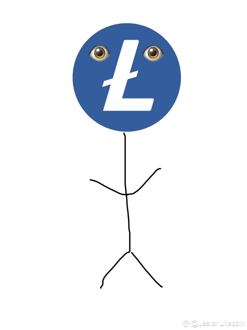 A stick figure character with a Litecoin (Ł) logo for a head and expressive eyes stands with arms raised. The image humorously plays on the request to replace Bitcoin with Litecoin, depicting the cryptocurrency as a cheerful, anthropomorphized figure ready to take Bitcoin's place.