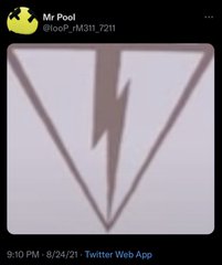 A tweet from "Mr Pool" (@realPLT83) posted on 8/24/21 via Twitter Web App shows a gray triangular logo with a lightning bolt design.