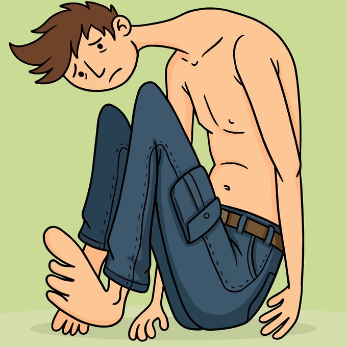 The image features a cartoon man sitting cross-legged with his legs spread out, wearing blue jeans and no shirt. He has his feet up in front of him, giving off an impression of relaxation or laziness. The caption "Flex Your Giant" is written above the image, which could be interpreted as a playful or motivational message related to the man's relaxed posture.

The post also includes the phrase "Flex Your Giant", which might be a reference to the cartoon character from the movie "Giant". This connection adds an element of humor and fun to the overall presentation.