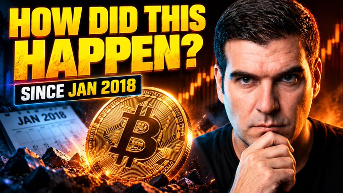 A YouTube thumbnail titled 'HOW DID THIS HAPPEN? SINCE JAN 2018' featuring a Bitcoin coin and a man with an intense expression against a fiery background.