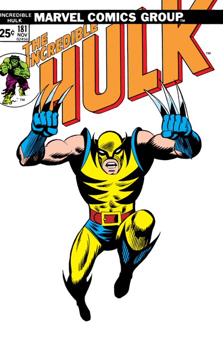 The cover of The Incredible Hulk #181, published by Marvel Comics Group in November, featuring Wolverine lunging forward with his claws extended.