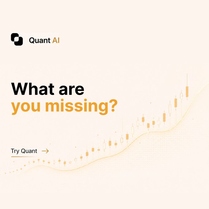 Promotional graphic for 'Quant AI' with the headline 'What are you missing?' and a 'Try Quant →' call-to-action, featuring an ascending candlestick chart.