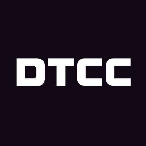The image displays the white "DTCC" logo on a dark purple background, representing the Depository Trust & Clearing Corporation mentioned in the post as the $114T+ custodian planning a phased tokenization rollout with limited trading beginning in July and a broader expansion potentially in October.