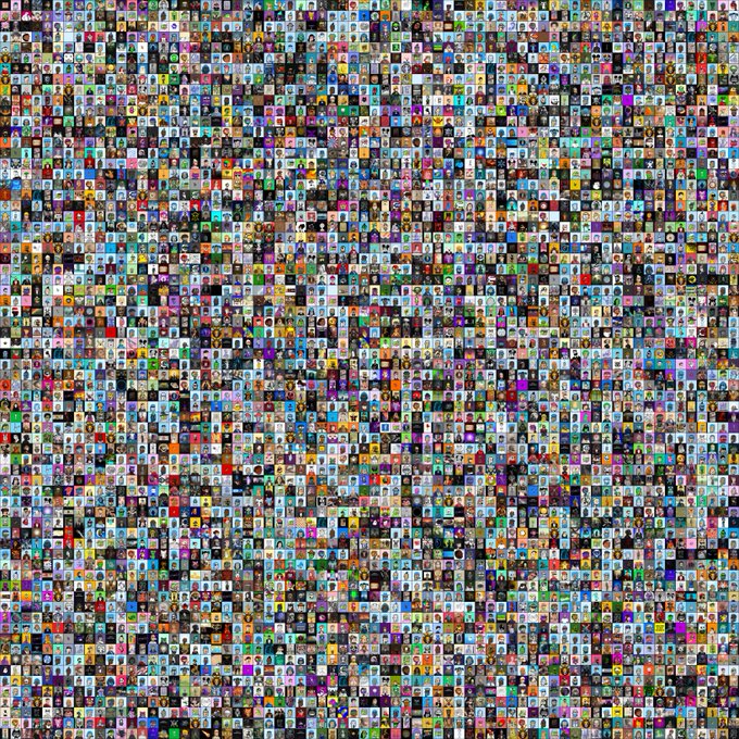 A dense, colorful mosaic composed of hundreds of small character avatars or icons arranged in a tightly packed grid.
