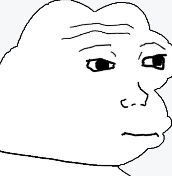 A simple black-and-white line drawing of the "Wojak" meme face with a stern, determined expression—half-lidded eyes, furrowed brow, and a tight-lipped frown—matching the post's rallying cry to endorse the Wojak character.