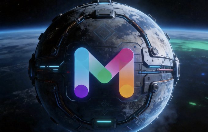The image features a futuristic planet with a large metallic ball that has the word "M" written on it in vibrant colors of purple, green, orange, and blue. The planet appears to be floating in space, surrounded by stars and other celestial bodies. In the background, there is a depiction of Earth, which adds depth to the scene. The caption below the image reads: "Diving deep into what @MarsChainCN is building this is next level blockchain innovation MarsChain is an independent public blockchain powered by Proof of Contribution (PoC) consensus It smartly integrates the Sanctification Equation, Oracle Equation, and a fully decentralized".