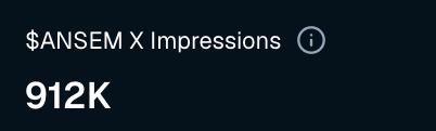 A dark graphic displays the text "$ANSEM X Impressions" alongside a view count of "912K," visually supporting the post's claim of hundreds of thousands of views generated by the $ANSEM community.