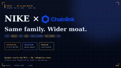 A digital graphic promoting a "NIKE × Chainlink" partnership with the tagline "Same family. Wider moat." The image ties to the post by framing Nike and $LINK (Chainlink) as aligned assets, serving as a teaser visual for the creator's YouTube video at youtube.com/arcamids.