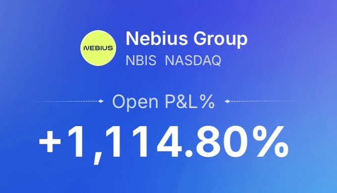 The image shows a graphic representation of an open shares chart with a blue background. On this chart, there are two lines representing open shares for various companies. The title above the chart reads "What a tremendous return on common stock... Open P&L". The text on the chart indicates that the company's stock has increased by 1,115% since May of last year.