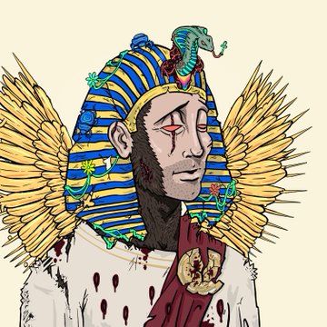The image features an illustration of a man wearing a crown, with wings and a snake headpiece. The man appears to be in distress or pain, as evidenced by his bloodied face. The background is white, which contrasts with the colorful elements on the man's body. The caption reads "Dear @Trezor Solana NFT collectors believe in self-custody. We believe in ownership. Still, any of us still can'nt securely manage the digital collectibles we care about most on a Trezor."