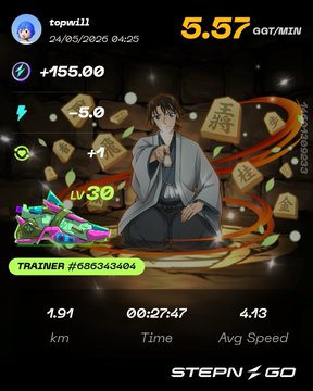 !!!STEPN GO!!! is displayed at the top of a black background, accompanied by a character and a gold shield with Chinese characters.