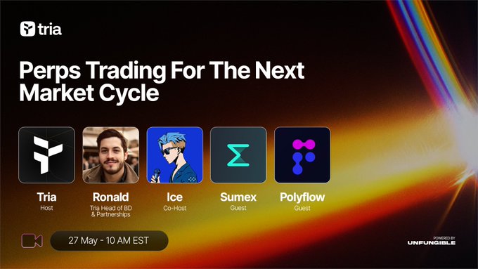 The image features a poster for a seminar titled "Perps Trading For The Next Market Cycle" with a group of four people, including one man wearing sunglasses and three others who are not visible at all. They appear to be participating in an event or learning session aimed at enhancing their trading strategies and understanding the perps trading model better.
