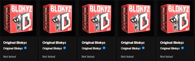 Five identical NFT listings of 'Original Blokyz' from the Blokyz collection, all marked 'Not listed'.