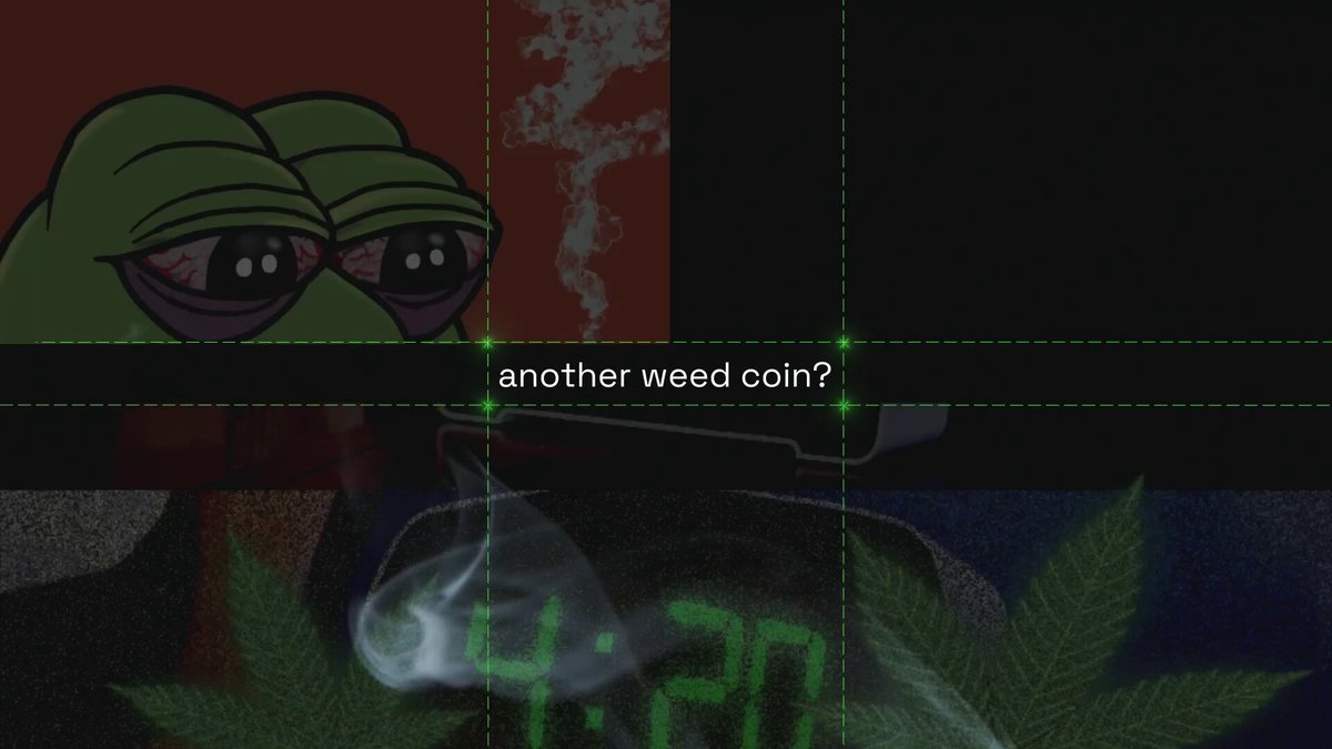 The image features an advertisement with a green clock displaying 4:20, surrounded by various elements such as a green plant, a green leafy weed, and a green light. The text "Another weed coin?" is also present in the image. This suggests that there might be some sort of connection between the clock and the concept of another weed coin or meme. However, it's important to note that this description is based on the visual content alone and may not accurately represent the actual content of the post.