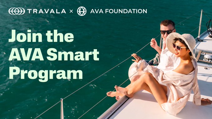 A promotional banner for 'TRAVALA × AVA FOUNDATION' featuring a couple relaxing on a yacht with the text 'Join the AVA Smart Program'.
