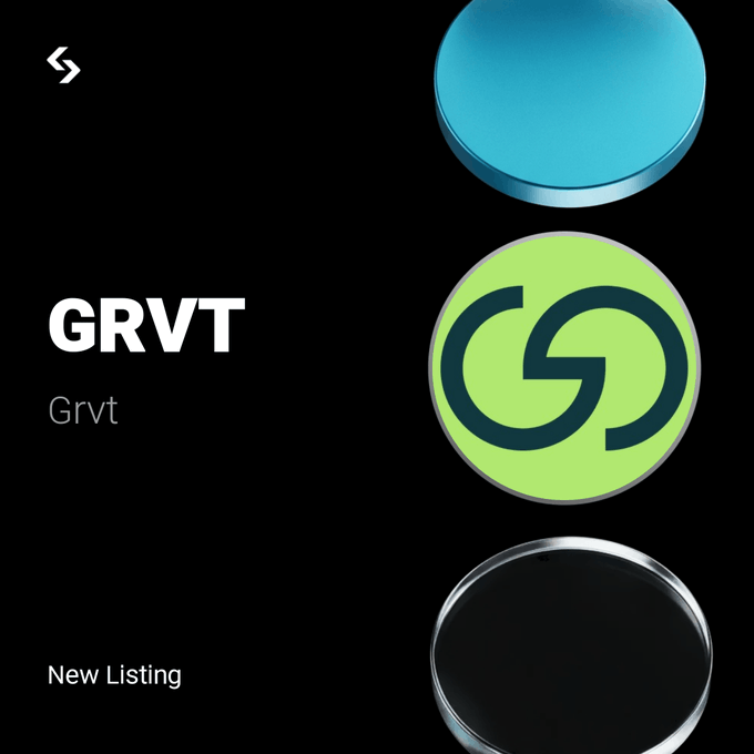 A Bitget promotional graphic announcing the new listing of $GRVT (Grvt), featuring its distinctive green "G" logo alongside the platform's signature coin icons. The image supports the post's announcement of GRVT/USDT trading availability starting July 30 at 6:00 UTC.