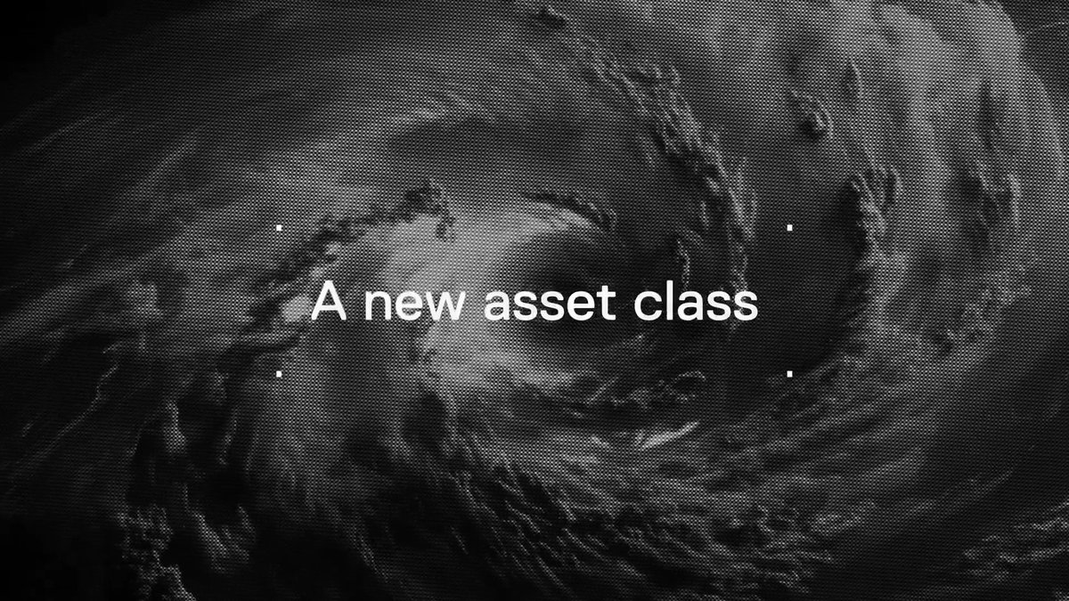 A grayscale image featuring a swirling, wave-like texture in the background with the bold white text "A new asset class" centered in the foreground, visually introducing a novel financial instrument. The caption aligns with the post about a new perpetual DEX where gold (XAUT0) serves as collateral for trading.