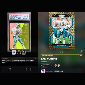 The image shows two framed football cards with different players' names on them. One card has a picture of a player wearing a white uniform, while the other card features a player dressed in blue. The cards are displayed side by side against a black background, creating an interesting visual contrast between the two images and possibly sparking a discussion about the players or their achievements.