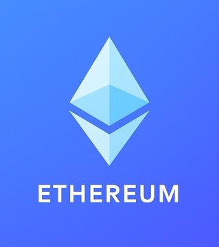 The Ethereum logo, a light blue geometric diamond shape, displayed on a blue gradient background with the word 'ETHEREUM' written below it.
